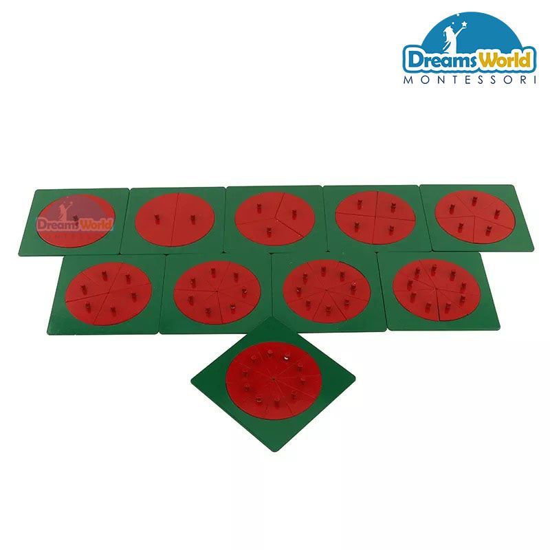 Giáo Cụ Montessori - Khung phân số tròn không kệ - Metal Fraction Circles without Stands