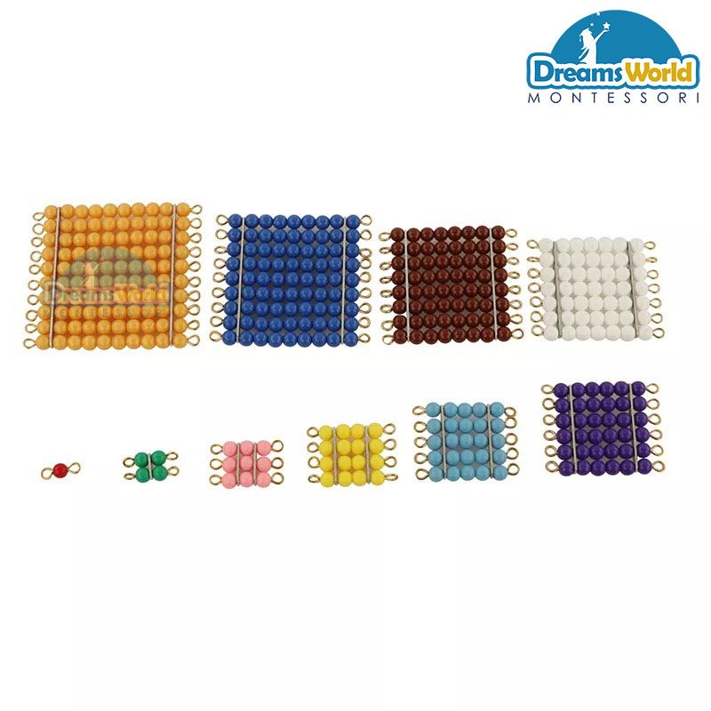 Giáo Cụ Montessori - Khay chứa các chuỗi hạt màu cỡ lớn - Bead Decanomial with box