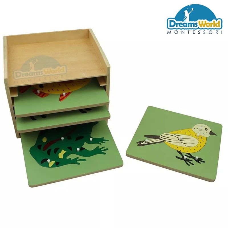 Giáo Cụ Montessori - Kệ ghép hình thực vật 5 tầng - Animal puzzle cabinet(only cabinet)