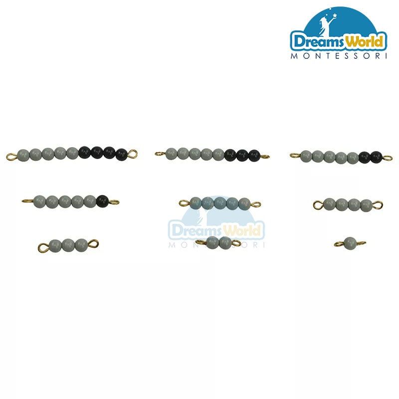 Giáo Cụ Montessori - Các dây cườm màu xám từ cườm 1 đến cườm 9 - Grey bead stairs 1-9