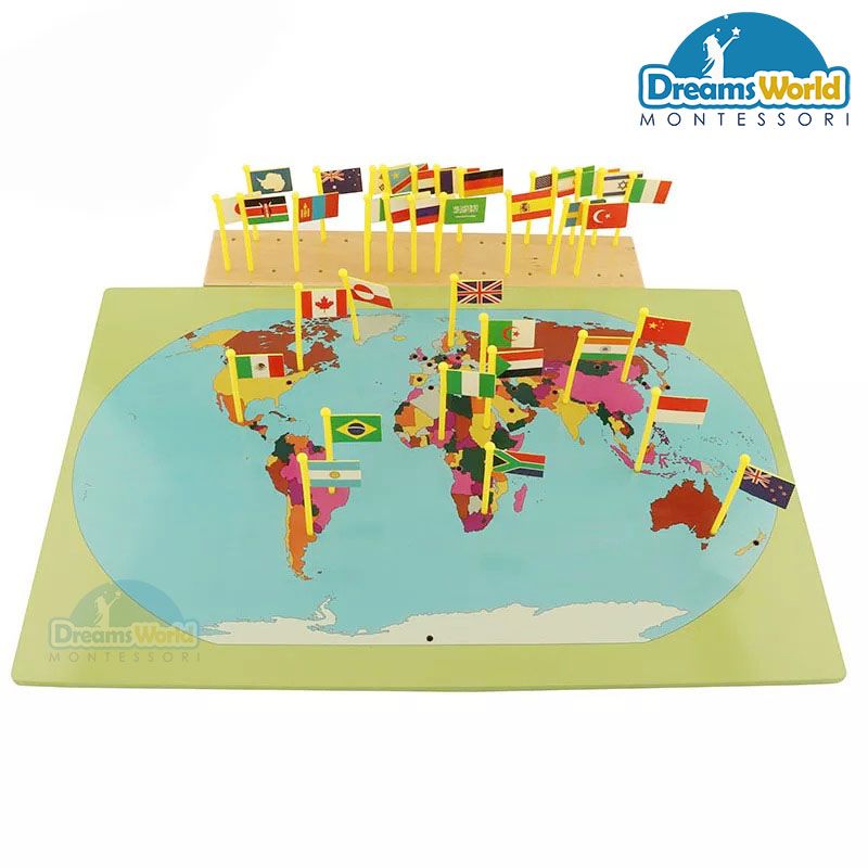 Giáo Cụ Montessori - Bản đồ và 36 lá cờ thế giới - Flags of the World