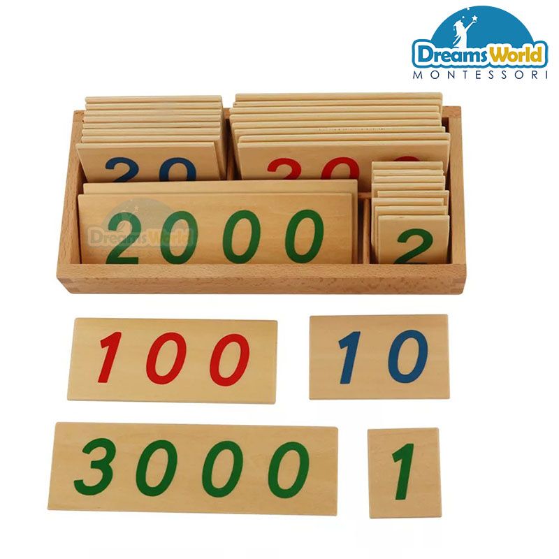 Giáo Cụ Montessori - Các thẻ số từ 1 đến 3000 cỡ lớn - Large Wooden Number Cards With Box (1-3000)