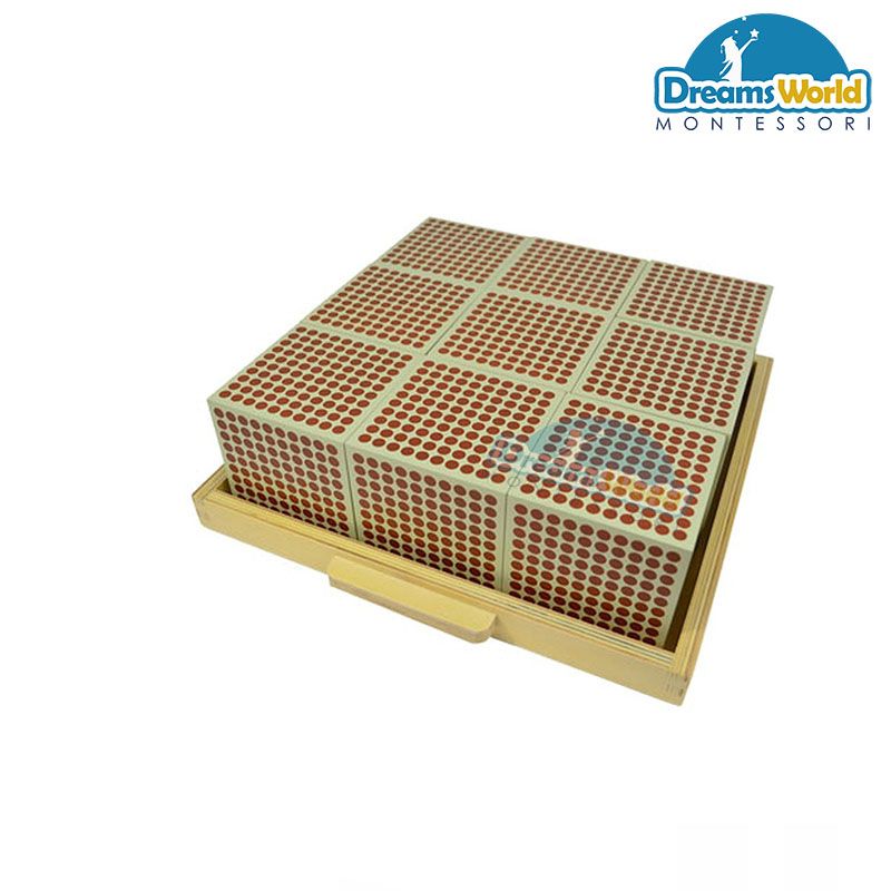 Nhân bản từ Giáo Cụ Montessori - Khay chứa 9 khối gỗ 1000 - Tray for 9 Wooden Thousand Cubes