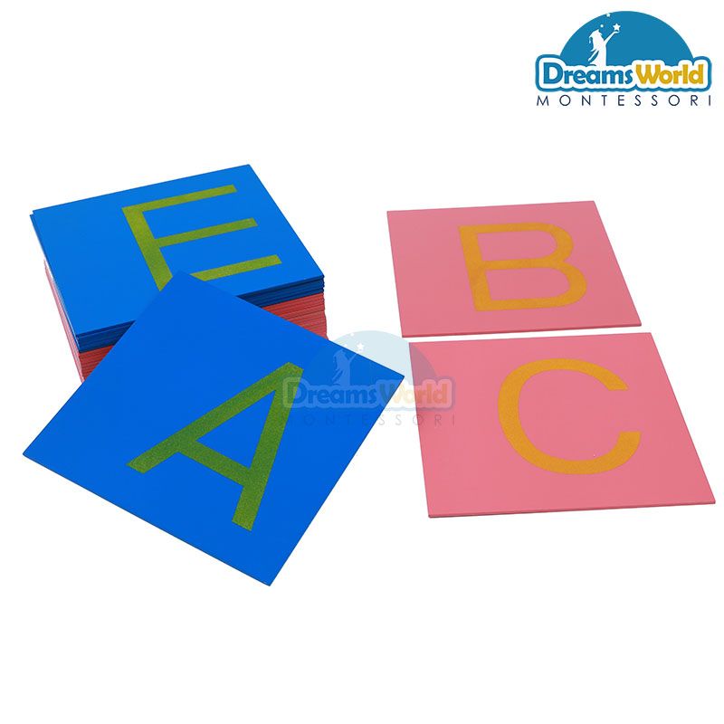 Giáo cụ Montessori - Bảng chữ cái viết hoa in nhám tiếng Anh - Capital Case Sandpaper Letters Print w/ Box