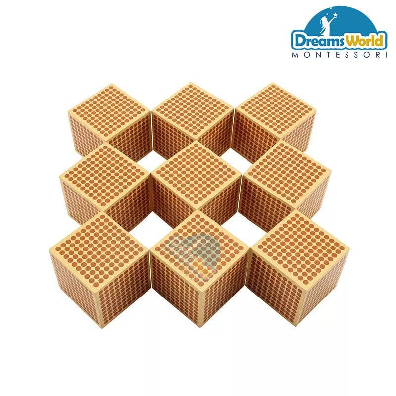 Giáo Cụ Montessori - 9 khối gỗ 1000 - 9 Wooden Thousand Cubes