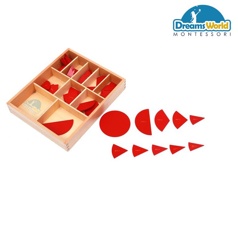 Giáo Cụ Montessori - Các hình tròn được cắt thành các phần bằng nhau có gắn nhãn - Cut - Out Fraction Circles:1/1 to 1/10