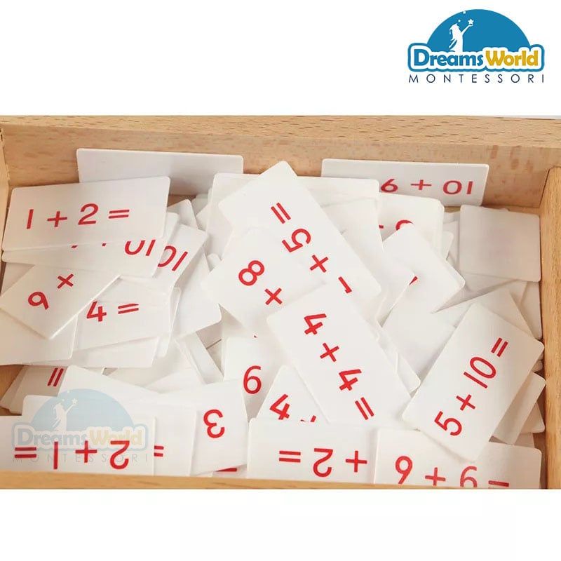 Giáo Cụ Montessori - Hộp phép tính cộng với bộ thẻ điều khiển bằng gỗ - PVC Addition Equations And Sum Box