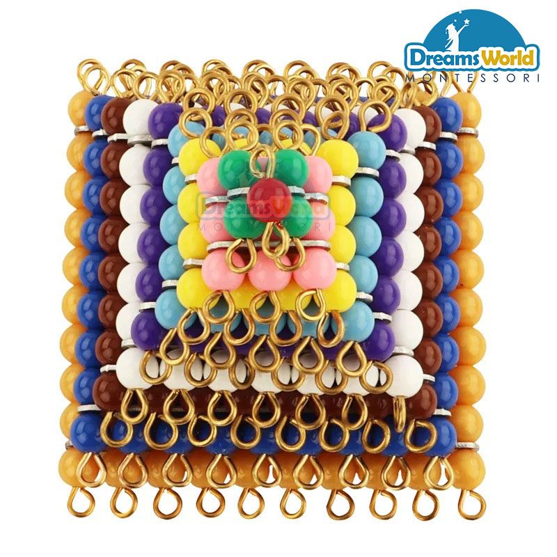 Giáo Cụ Montessori - 10 Tấm hạt cườm màu có cạnh từ 1-10 - Colored Bead Squares