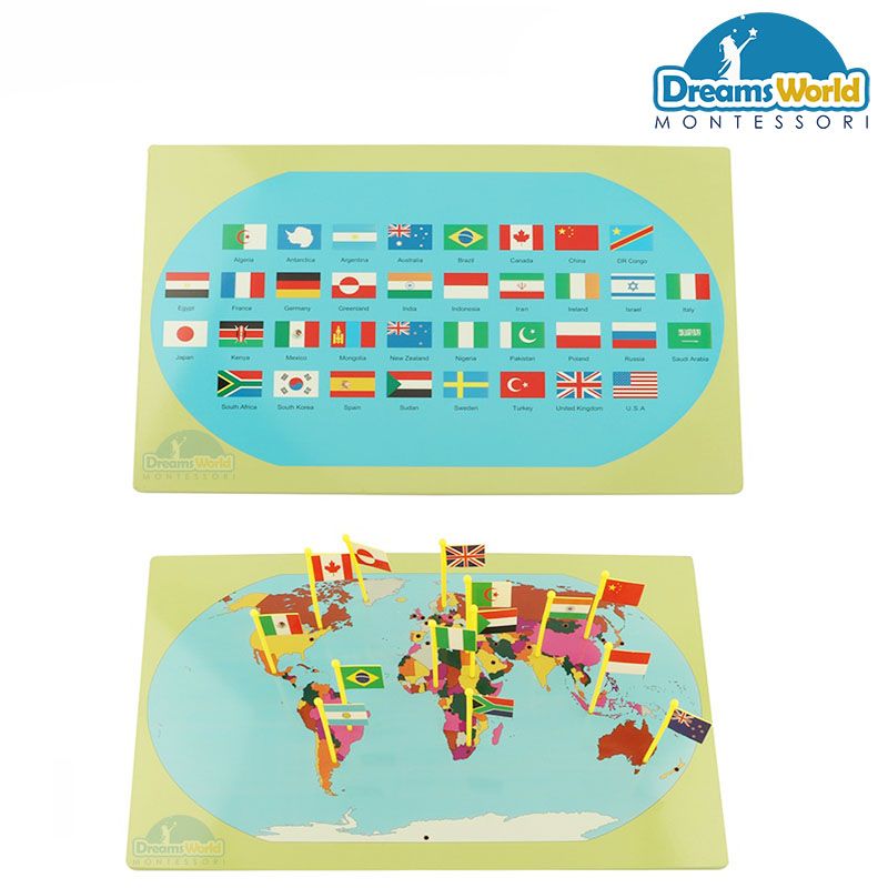 Giáo Cụ Montessori - Bản đồ và 36 lá cờ thế giới - Flags of the World