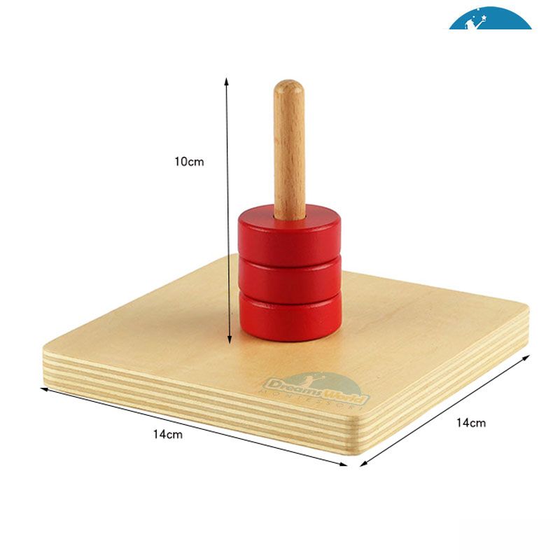 Giáo Cụ Montessori - Các đĩa tròn màu đỏ nằm trên trục thẳng đứng - Discs on Vertical Dowel-beech basic
