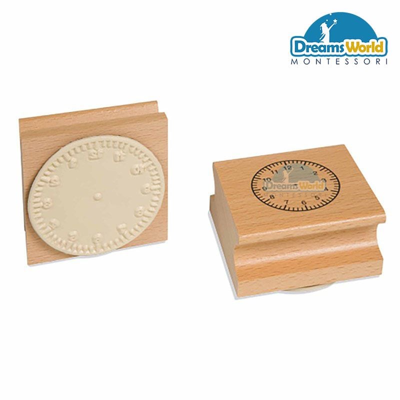 Giáo Cụ Montessori - Bộ 4 tem đồng hồ gỗ - Wooden clock stamp
