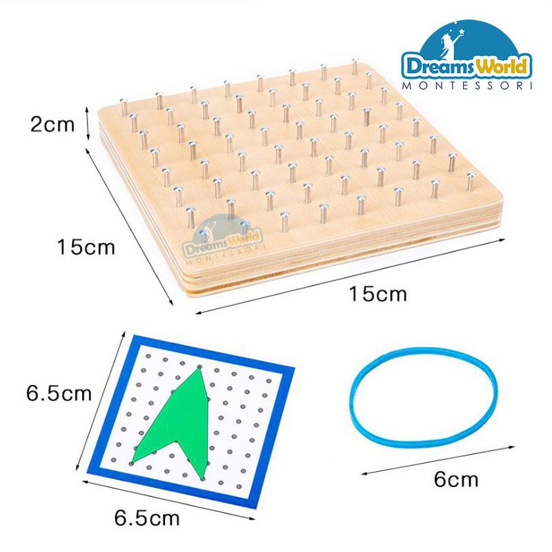 Giáo Cụ Montessori - Bảng dây chun lớn vơi thẻ - Large Geometric Board with cards