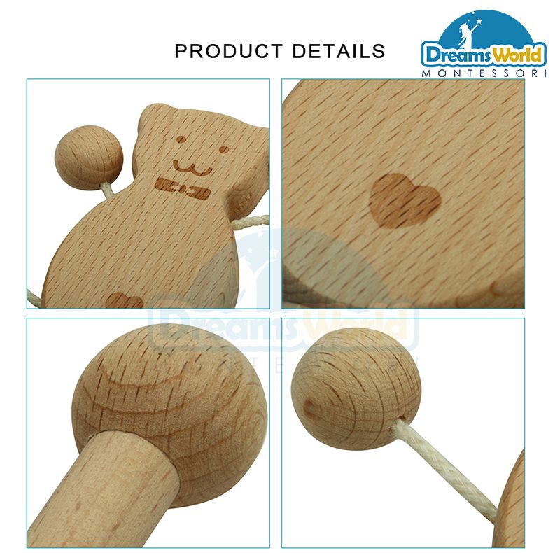 Giáo Cụ Montessori - Lắc gỗ tròn không sơn - Unpainted round wood shake montessori