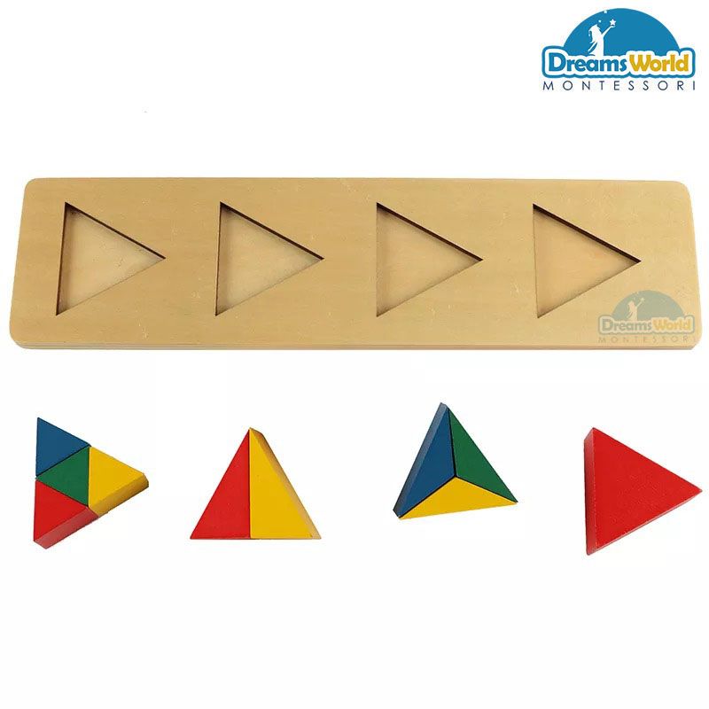 Giáo Cụ Montessori - Hình tam giác màu trên 4 chốt - coloured triangles on 4 pegs