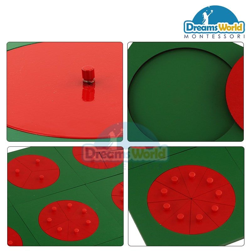 Giáo Cụ Montessori - Khung phân số tròn không kệ - Metal Fraction Circles without Stands