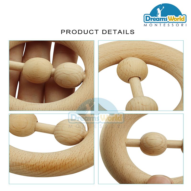 Giáo Cụ Montessori - Lắc gỗ tròn không sơn - Wooden Educational Children Toy Wood Baby