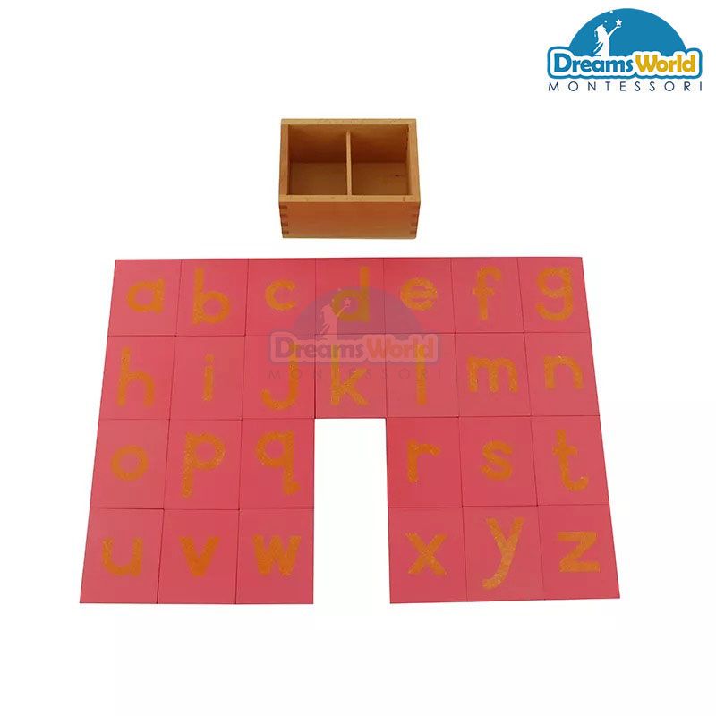Giáo Cụ Montessori - Chữ viết thường và viết hoa tiếng Anh in nhám - Lower and Capital Case Sandpaper Letters w/ Boxes