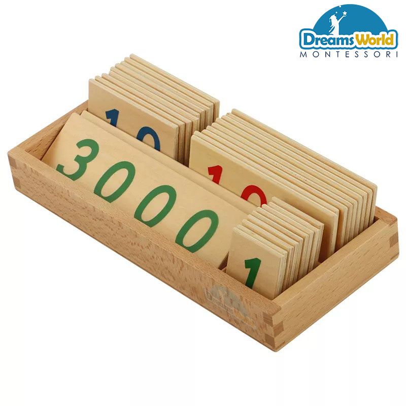 Giáo Cụ Montessori - Các thẻ số từ 1 đến 3000 cỡ lớn - Large Wooden Number Cards With Box (1-3000)