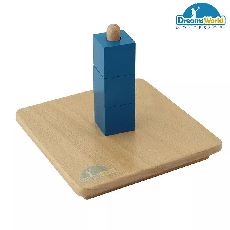 Giáo Cụ Montessori - 4 khối lập phương trên trục thẳng - Cubes on Vertical Dowel-beech basic
