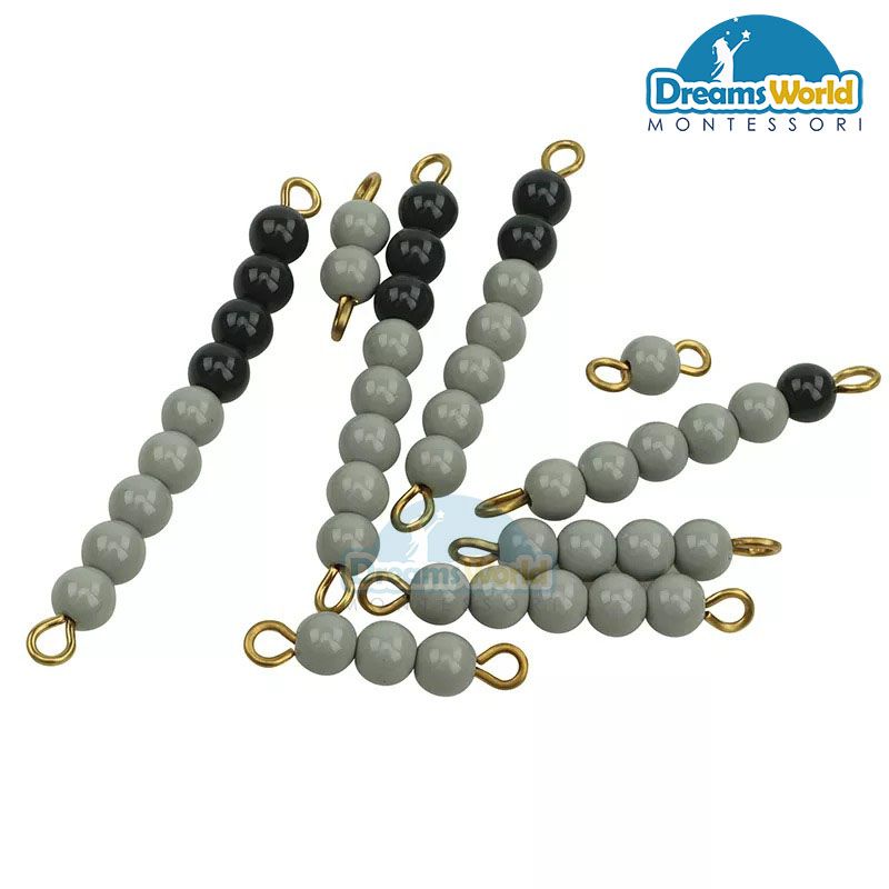 Giáo Cụ Montessori - Các dây cườm màu xám từ cườm 1 đến cườm 9 - Grey bead stairs 1-9