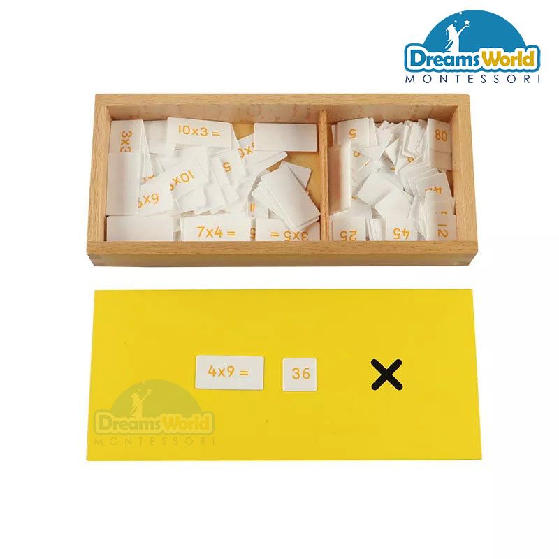 Giáo Cụ Montessori - Hộp phép tính nhân với bộ thẻ điều khiển bằng gỗ - Multiplication Equations and Products Box