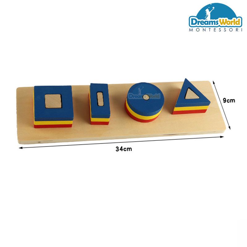 Giáo Cụ Montessori - Hình tròn, hình chữ nhật, hình tam giác, hình vuông - Circle, rectangle, triangle, square blocks