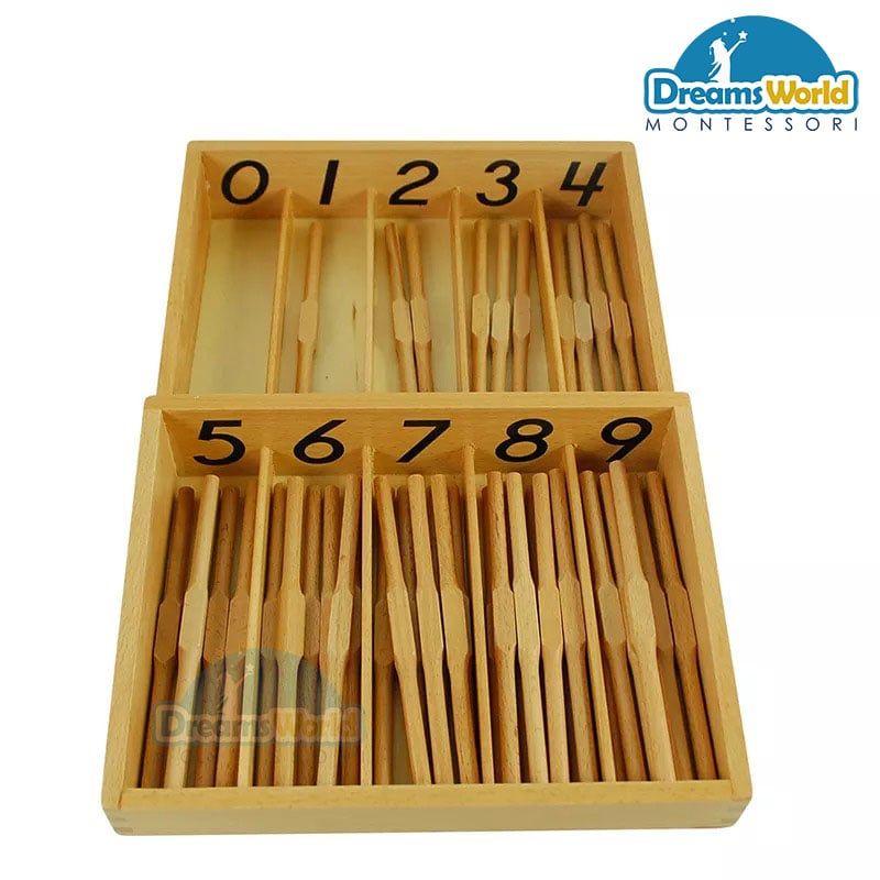 Giáo Cụ Montessori - Hộp 45 que tính - Spindle Box With 45 Spindles