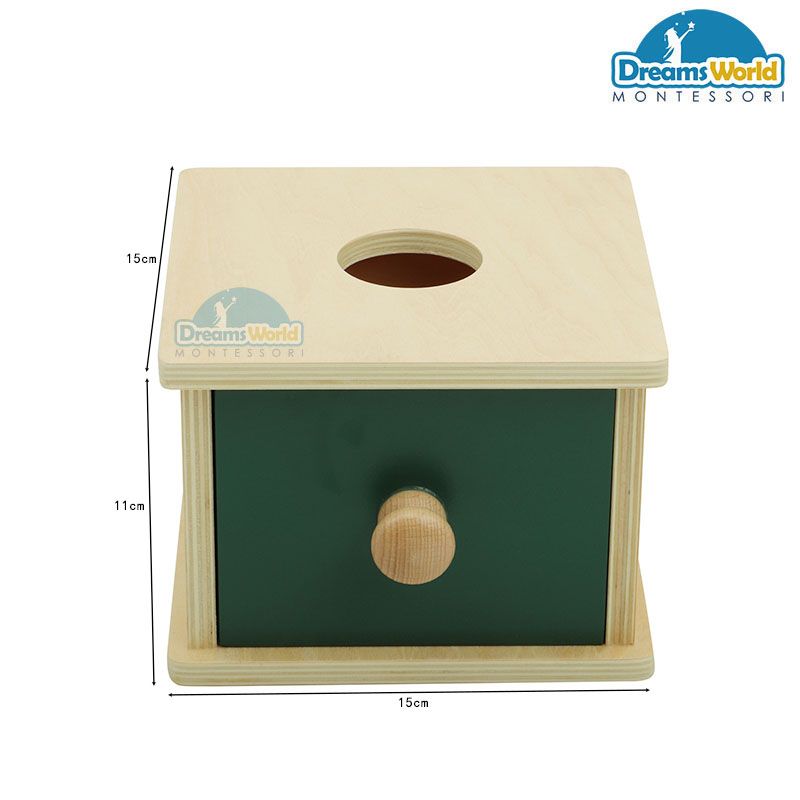 Giáo Cụ Montessori - Trò chơi thả cuộn len - Imbucare Box w/ Knitted Ball