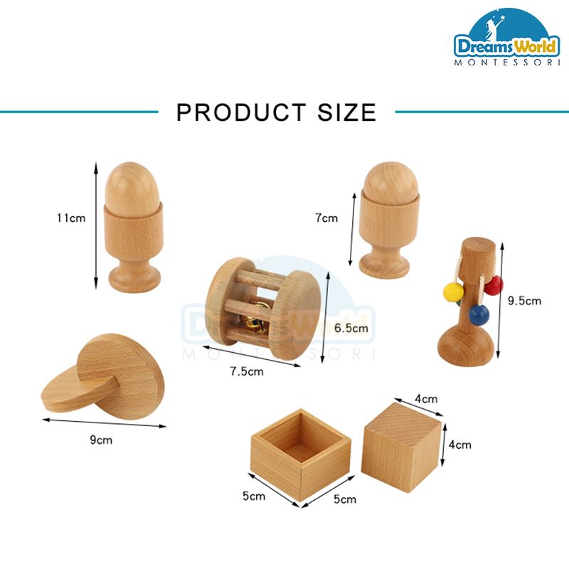 Giáo Cụ Montessori - Sét 6 đồ sơ sinh cơ bản - Exercise for infant and toddler montessori materials wooden