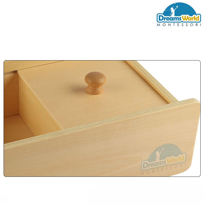 Giáo Cụ Montessori - Hộp gỗ và nắp trượt -nắp gỗ trượt qua trượt lại hai bên - Wooden box with sliding lid