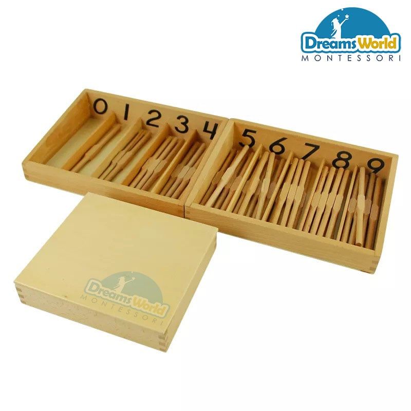 Giáo Cụ Montessori - Hộp 45 que tính - Spindle Box With 45 Spindles