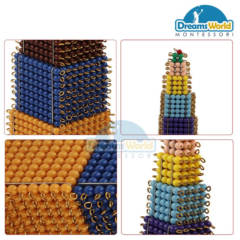 Giáo Cụ Montessori - Khối hạt cườm - Colored bead cubes