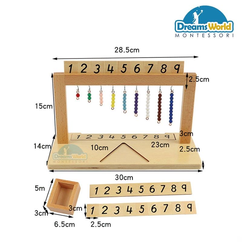Giáo Cụ Montessori - Móc treo các chuỗi hạt cườm màu từ 1-9 - Hanger for Color Bead Stairs