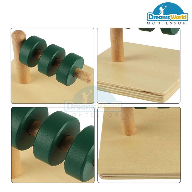 Giáo Cụ Montessori - Các đĩa tròn nằm trên trục nằm ngang - Discs on Horizontal Dowel-beech basic