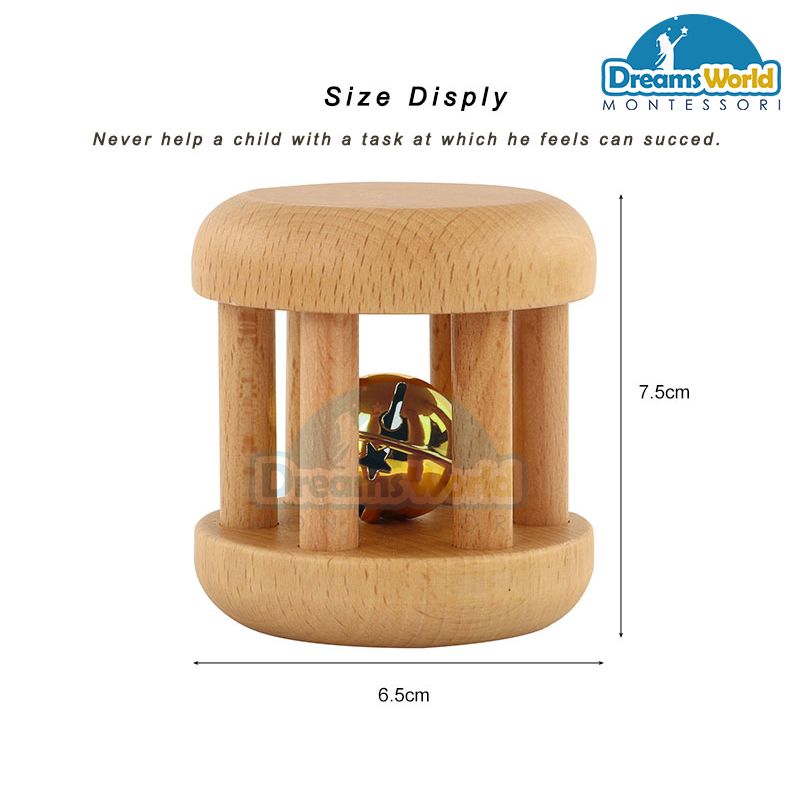 Giáo Cụ Montessori - Lắc trụ gỗ không sơn - Kids Wooden Educational Children Toy Bell in Cube