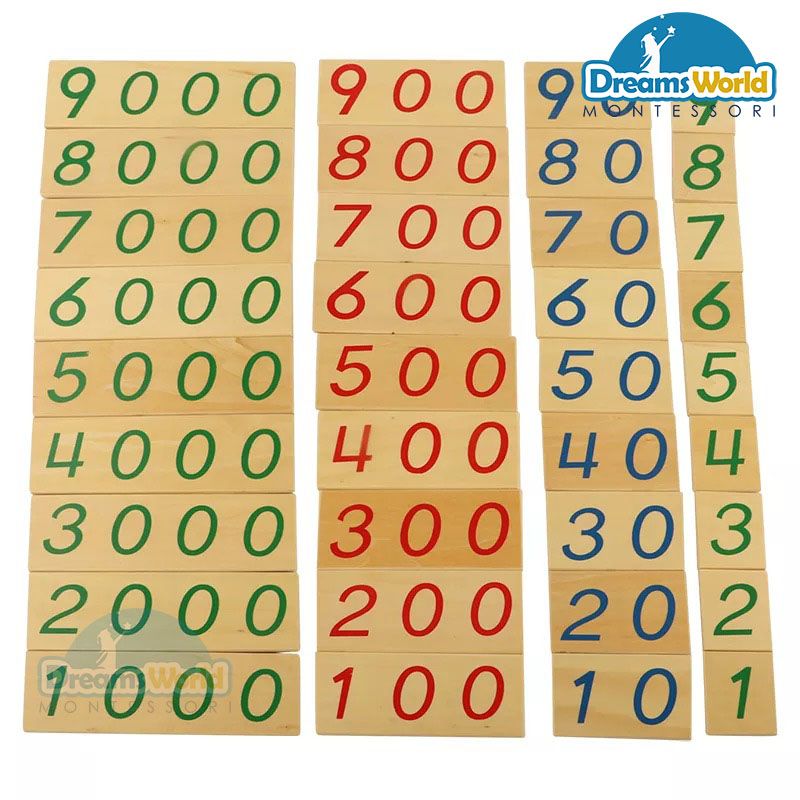Giáo Cụ Montessori - Các thẻ số từ 1 đến 9000 cỡ lớn - Large Wooden Number Cards With Box (1-9000)