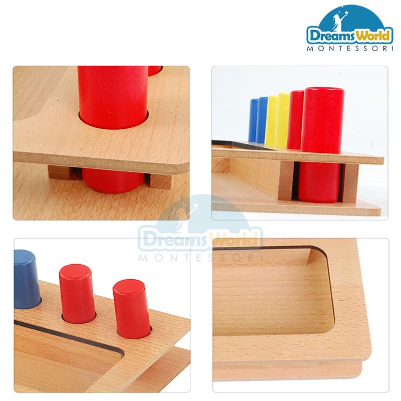 Giáo Cụ Montessori - Hộp hình trụ 3 màu - Toddler Imbucare Peg Box