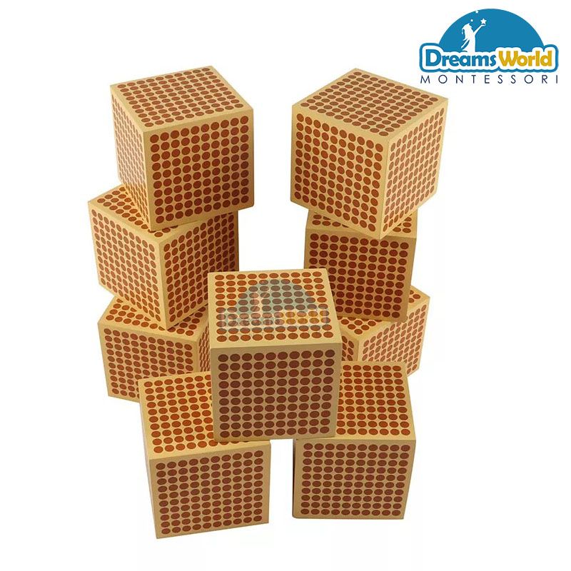 Giáo Cụ Montessori - 9 khối gỗ 1000 - 9 Wooden Thousand Cubes