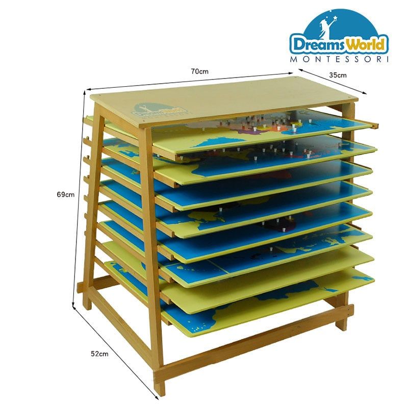 Giáo Cụ Montessori - Kệ đựng 8 bản đồ các châu lục và khu vực - Stand for Puzzle Maps
