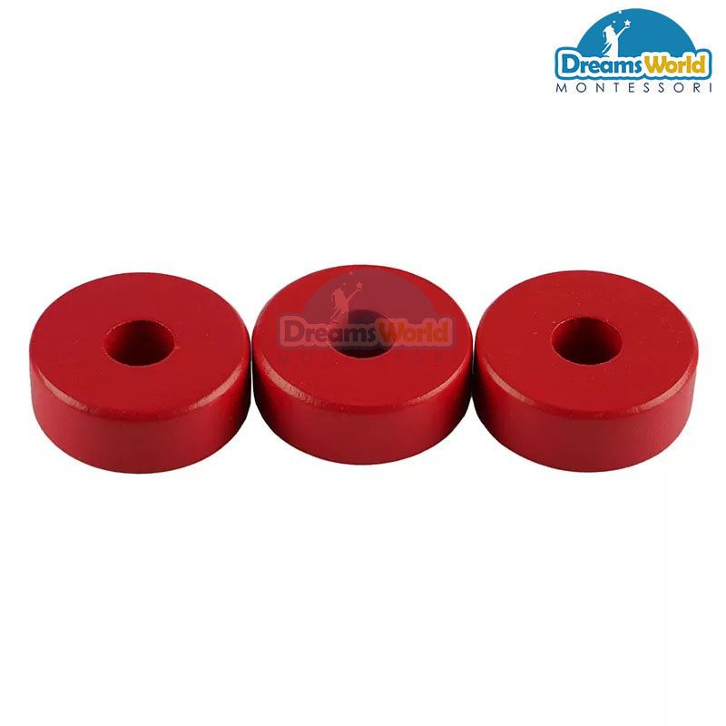 Giáo Cụ Montessori - Các đĩa tròn màu đỏ nằm trên trục thẳng đứng - Discs on Vertical Dowel-beech basic