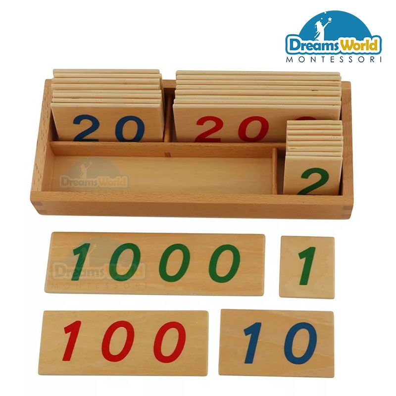 Giáo Cụ Montessori - Các thẻ số từ 1 đến 1000 cỡ lớn - Large Wooden Number Cards With Box (1-1000)