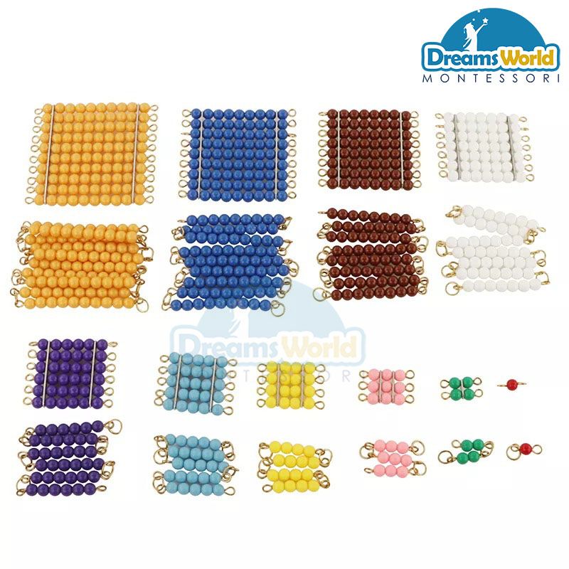 Giáo Cụ Montessori - Khay chứa các chuỗi hạt màu cỡ lớn - Bead Decanomial with box