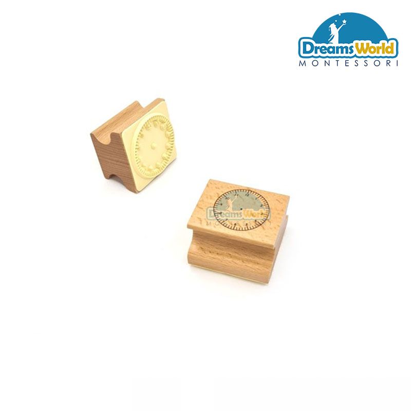 Giáo Cụ Montessori - Bộ 4 tem đồng hồ gỗ - Wooden clock stamp