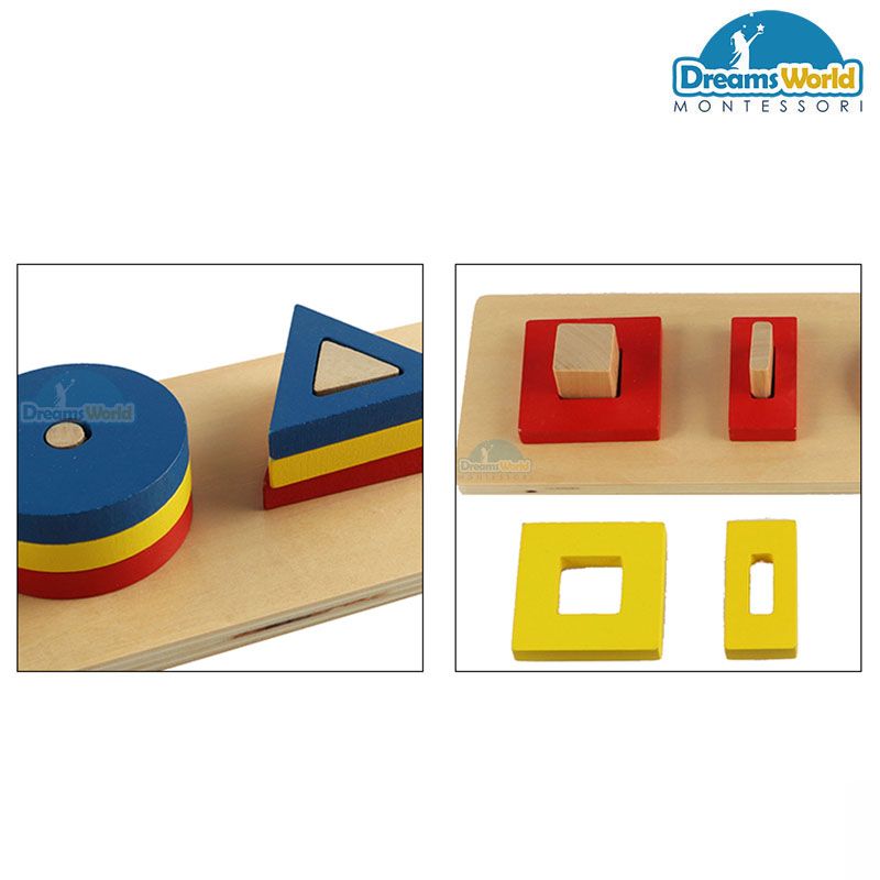Giáo Cụ Montessori - Hình tròn, hình chữ nhật, hình tam giác, hình vuông - Circle, rectangle, triangle, square blocks