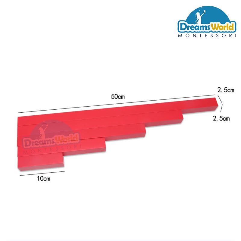 Gậy đỏ 5 bước Montessori - Long Red Rods 5 steps - Cao cấp - Nhập khẩu