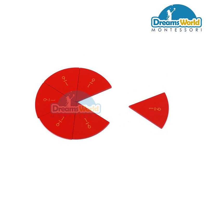 Giáo Cụ Montessori - Các hình tròn được cắt thành các phần bằng nhau có gắn nhãn - Cut - Out Fraction Circles:1/1 to 1/10