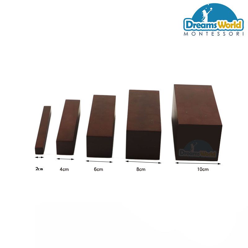 Giáo Cụ Montessori - Thang nâu 5 bậc size 2-4-6-8-10cm - Brown Stairs 5 steps