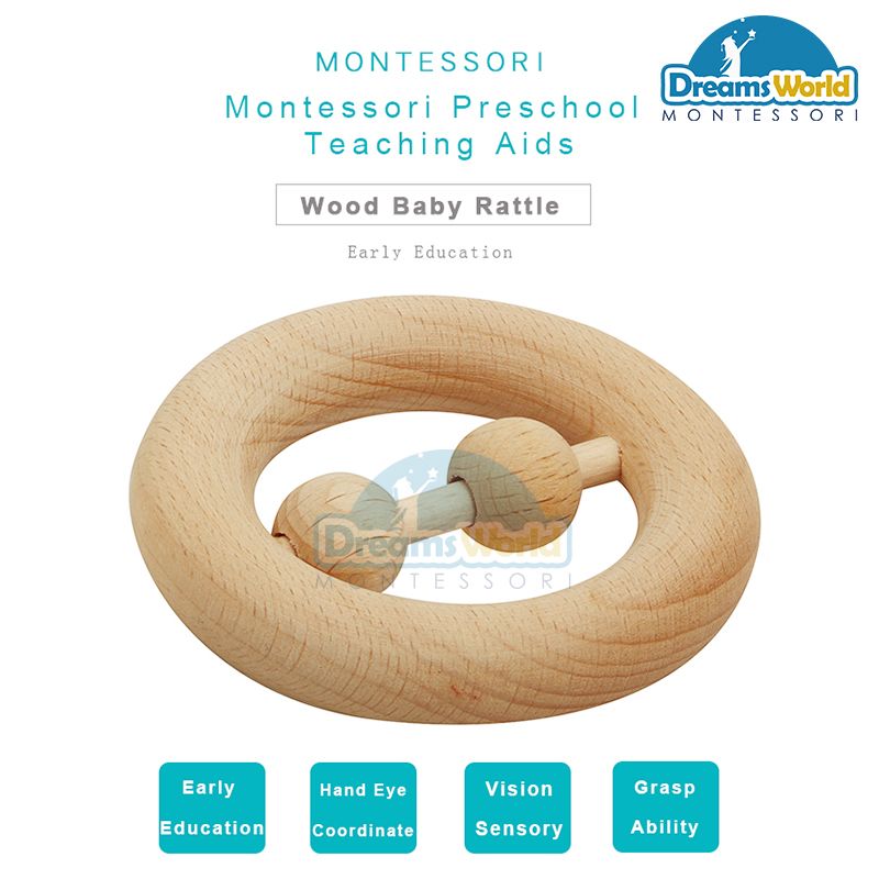 Giáo Cụ Montessori - Lắc gỗ tròn không sơn - Wooden Educational Children Toy Wood Baby