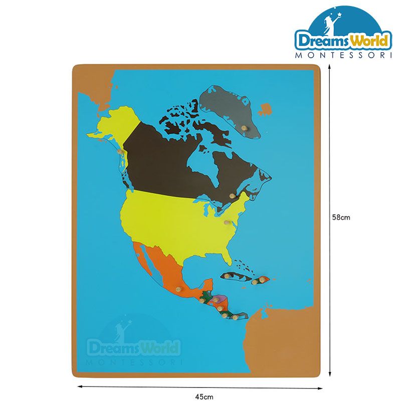 Giáo Cụ Montessori - Ghép bản đồ châu Bắc Mỹ - Puzzle map of North America
