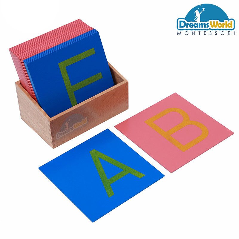 Giáo cụ Montessori - Bảng chữ cái viết hoa in nhám tiếng Anh - Capital Case Sandpaper Letters Print w/ Box